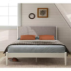 Letto a piattaforma imbottito in legno di gomma – Bianco crema, Queen