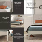 Letto a piattaforma imbottito in legno di gomma – Bianco crema, Queen