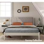 Letto a piattaforma imbottito in legno di gomma – Bianco crema, Queen