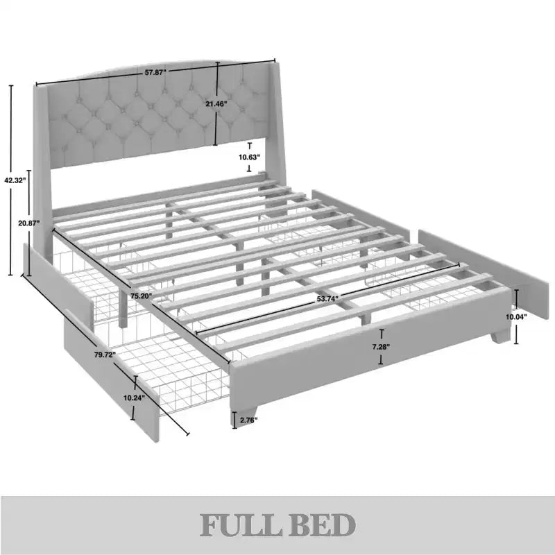 Letto a piattaforma imbottito con alette, in velluto, con cassetti contenitori