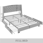 Letto a piattaforma imbottito con alette, in velluto, con cassetti contenitori