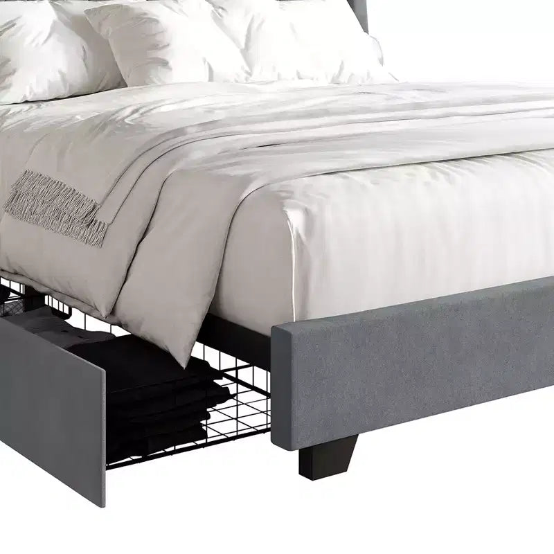 Letto a piattaforma imbottito con alette, in velluto, con cassetti contenitori