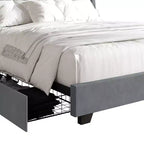Letto a piattaforma imbottito con alette, in velluto, con cassetti contenitori