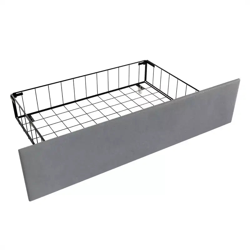 Letto a piattaforma imbottito con alette, in velluto, con cassetti contenitori
