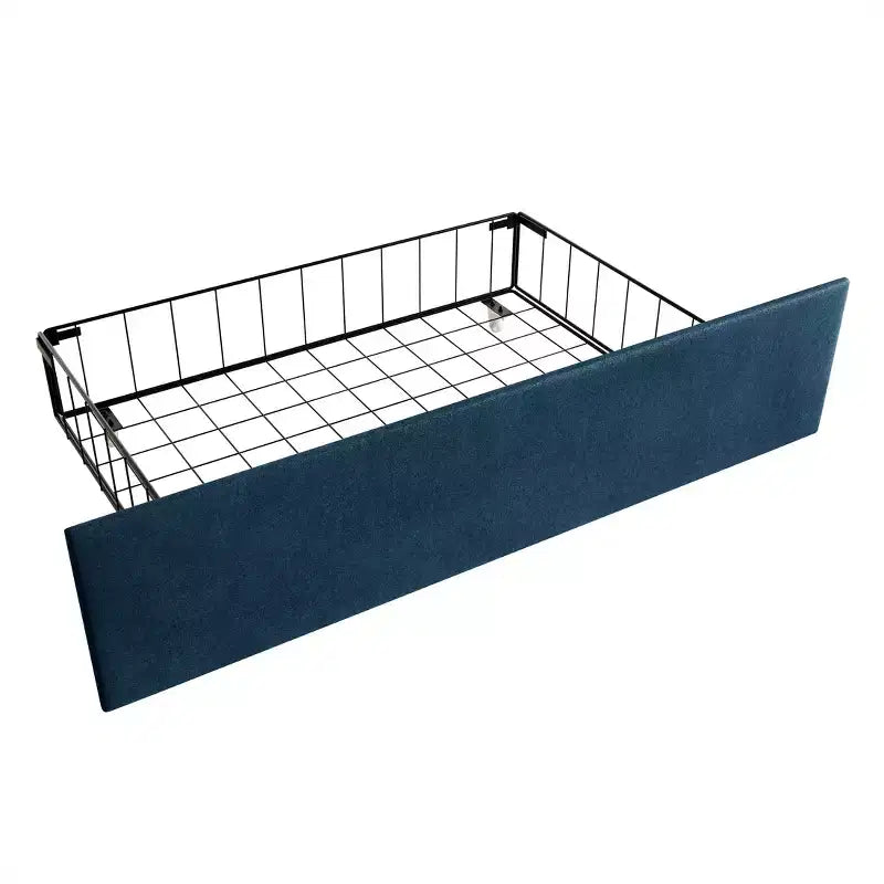 Letto a piattaforma imbottito con alette, in velluto, con cassetti contenitori