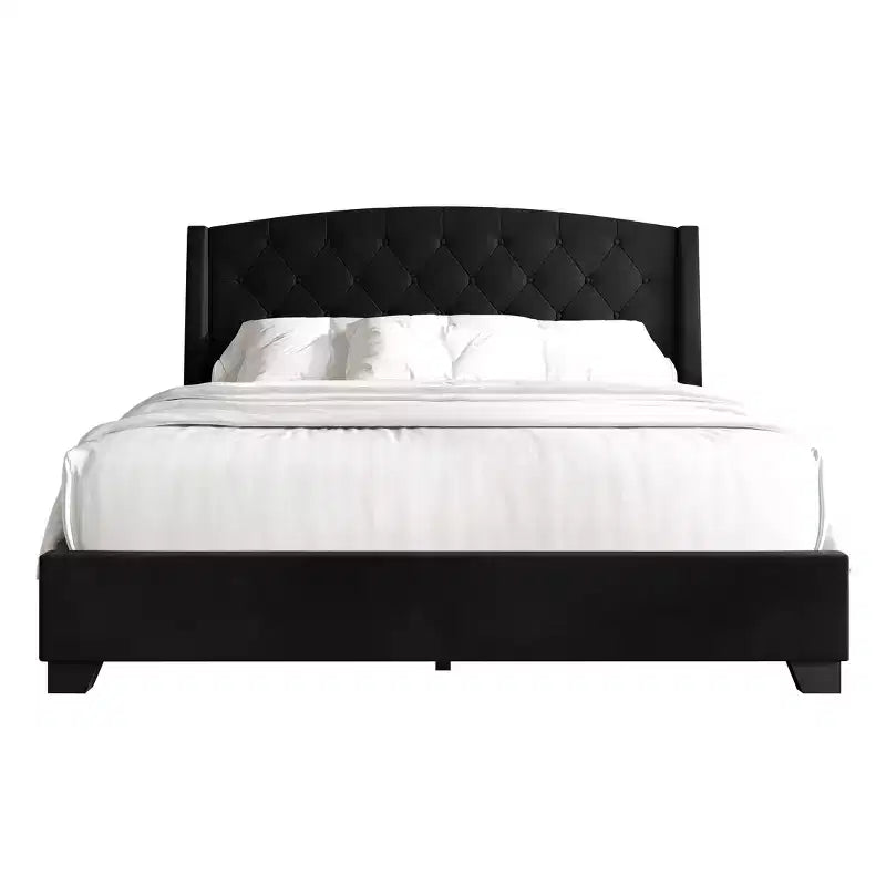 Letto a piattaforma imbottito con alette, in velluto, con cassetti contenitori