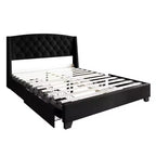 Letto a piattaforma imbottito con alette, in velluto, con cassetti contenitori