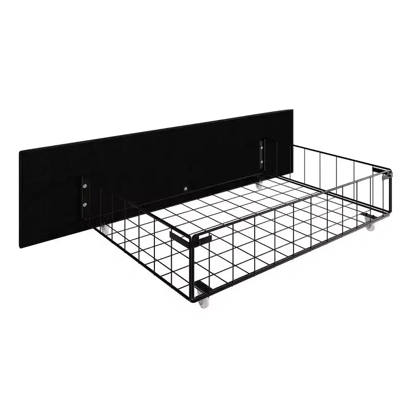 Letto a piattaforma imbottito con alette, in velluto, con cassetti contenitori