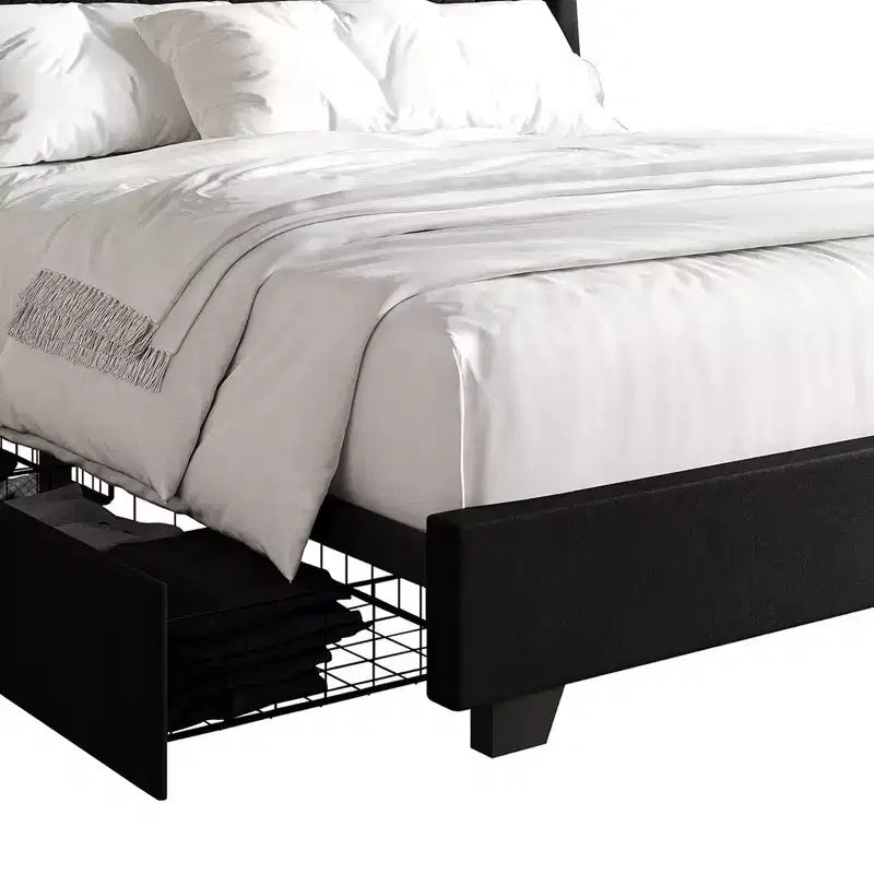 Letto a piattaforma imbottito con alette, in velluto, con cassetti contenitori