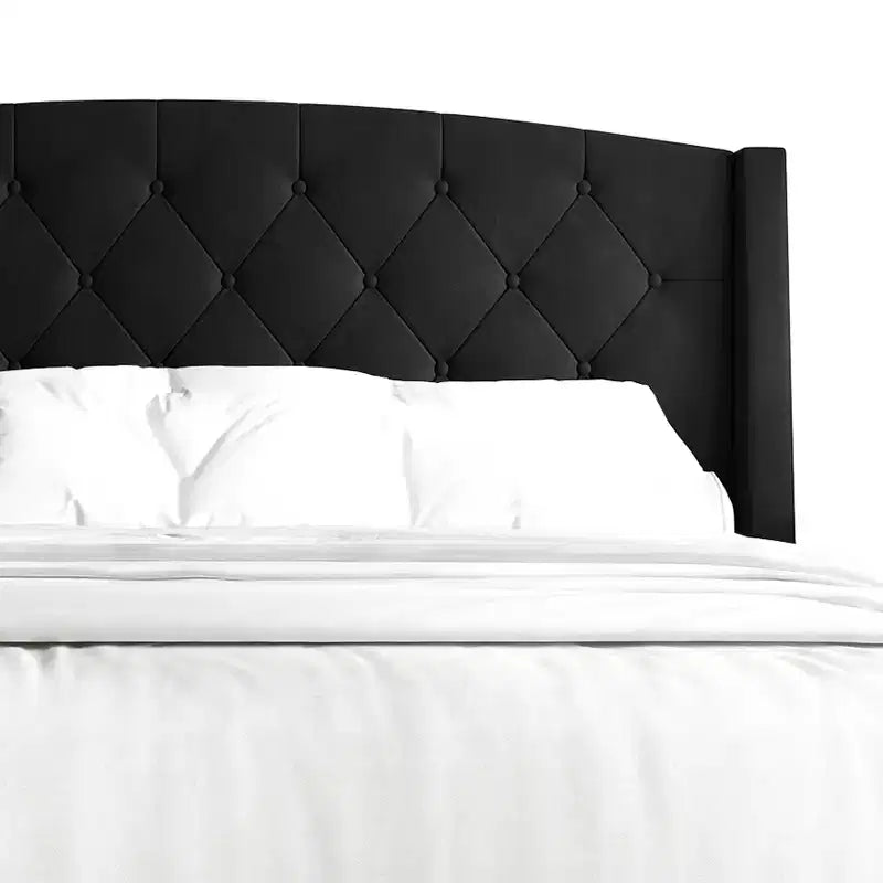 Letto a piattaforma imbottito con alette, in velluto, con cassetti contenitori