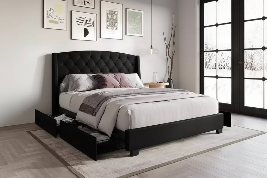 ChaletPosh Velvet Platform Bed with Storage