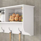 Appendiabiti da Parete con 4 Ganci Doppi e Mensola in Legno – Bianco