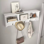 Appendiabiti da Parete con 4 Ganci Doppi e Mensola in Legno – Bianco