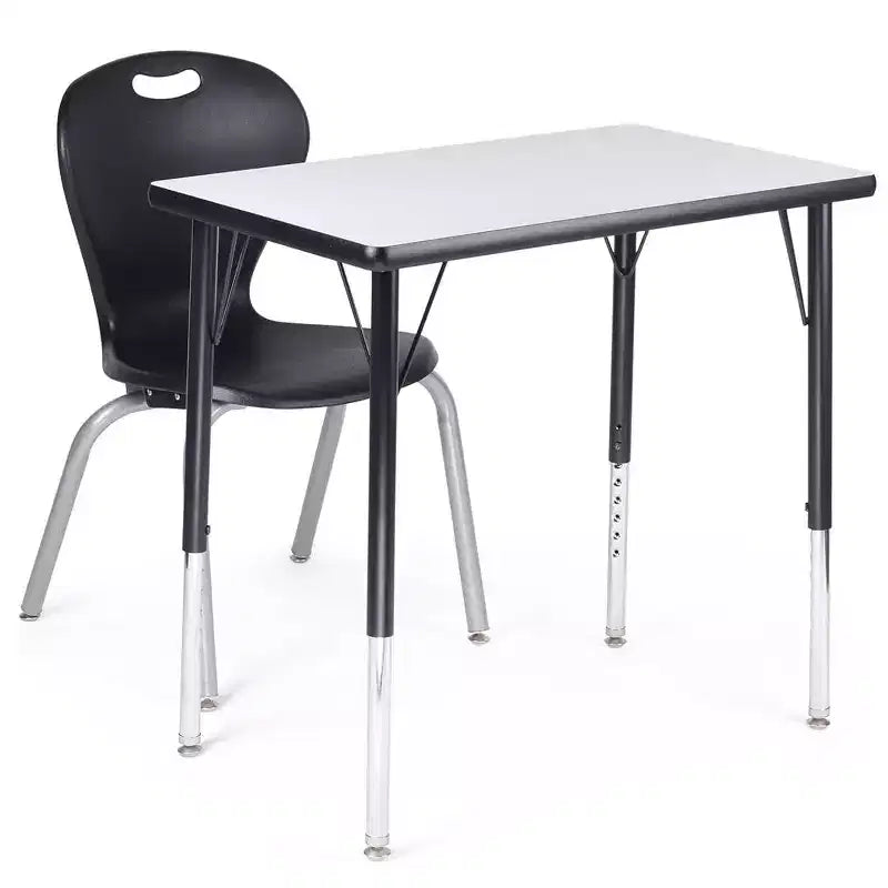 Bintiva Student Chair and Table Set  18'' x 30'' Black Spray Edge Adjustable Table with 16'' ZUUL Stackable Chair  Durable Workspace Solution
