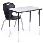 Bintiva Student Chair and Table Set  18'' x 30'' Black Spray Edge Adjustable Table with 16'' ZUUL Stackable Chair  Durable Workspace Solution