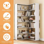 GustoWave Scaffale angolare, Libreria angolare alta in legno a 6 ripiani con deflettori, Libreria aperta a L con ripiani espositivi, Scaffale per librerie