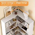 GustoWave Scaffale angolare, Libreria angolare alta in legno a 6 ripiani con deflettori, Libreria aperta a L con ripiani espositivi, Scaffale per librerie