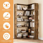 GustoWave Scaffale angolare, Libreria angolare alta in legno a 6 ripiani con deflettori, Libreria aperta a L con ripiani espositivi, Scaffale per librerie