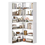 GustoWave Scaffale angolare, Libreria angolare alta in legno a 6 ripiani con deflettori, Libreria aperta a L con ripiani espositivi, Scaffale per librerie