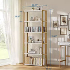 Libreria a 6 ripiani, scaffale industriale alto a 6 ripiani, libreria grande aperta con struttura in metallo, scaffale portaoggetti in legno autoportante