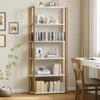Libreria a 6 ripiani, scaffale industriale alto a 6 ripiani, libreria grande aperta con struttura in metallo, scaffale portaoggetti in legno autoportante