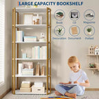 Libreria a 6 ripiani, scaffale industriale alto a 6 ripiani, libreria grande aperta con struttura in metallo, scaffale portaoggetti in legno autoportante