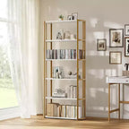 Libreria a 6 ripiani, scaffale industriale alto a 6 ripiani, libreria grande aperta con struttura in metallo, scaffale portaoggetti in legno autoportante