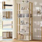 Libreria a 6 ripiani, scaffale industriale alto a 6 ripiani, libreria grande aperta con struttura in metallo, scaffale portaoggetti in legno autoportante