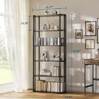 Libreria a 6 ripiani, scaffale industriale alto a 6 ripiani, libreria grande aperta con struttura in metallo, scaffale portaoggetti in legno autoportante