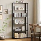 Libreria a 6 ripiani, scaffale industriale alto a 6 ripiani, libreria grande aperta con struttura in metallo, scaffale portaoggetti in legno autoportante