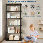 Libreria a 6 ripiani, scaffale industriale alto a 6 ripiani, libreria grande aperta con struttura in metallo, scaffale portaoggetti in legno autoportante