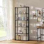Libreria a 6 ripiani, scaffale industriale alto a 6 ripiani, libreria grande aperta con struttura in metallo, scaffale portaoggetti in legno autoportante