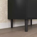 MAYEERTY Libreria Alta con Ante in Vetro Temperato e Ripiani Regolabili, Mobile in MDF Laccato Nero a 4 Ante per Soggiorno/Camera da Letto