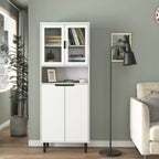 MAYEERTY Libreria Alta con Ante in Vetro Temperato e Ripiani Regolabili, Mobile in MDF Laccato Nero a 4 Ante per Soggiorno/Camera da Letto