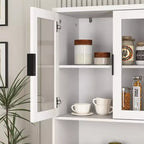 MAYEERTY Libreria Alta con Ante in Vetro Temperato e Ripiani Regolabili, Mobile in MDF Laccato Nero a 4 Ante per Soggiorno/Camera da Letto