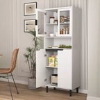 MAYEERTY Libreria Alta con Ante in Vetro Temperato e Ripiani Regolabili, Mobile in MDF Laccato Nero a 4 Ante per Soggiorno/Camera da Letto