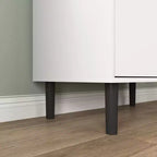 MAYEERTY Libreria Alta con Ante in Vetro Temperato e Ripiani Regolabili, Mobile in MDF Laccato Nero a 4 Ante per Soggiorno/Camera da Letto