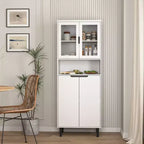 MAYEERTY Libreria Alta con Ante in Vetro Temperato e Ripiani Regolabili, Mobile in MDF Laccato Nero a 4 Ante per Soggiorno/Camera da Letto