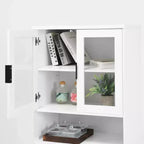 MAYEERTY Libreria Alta con Ante in Vetro Temperato e Ripiani Regolabili, Mobile in MDF Laccato Nero a 4 Ante per Soggiorno/Camera da Letto