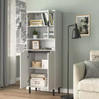 MAYEERTY Libreria Alta con Ante in Vetro Temperato e Ripiani Regolabili, Mobile in MDF Laccato Nero a 4 Ante per Soggiorno/Camera da Letto
