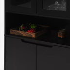 MAYEERTY Libreria Alta con Ante in Vetro Temperato e Ripiani Regolabili, Mobile in MDF Laccato Nero a 4 Ante per Soggiorno/Camera da Letto