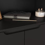 MAYEERTY Libreria Alta con Ante in Vetro Temperato e Ripiani Regolabili, Mobile in MDF Laccato Nero a 4 Ante per Soggiorno/Camera da Letto