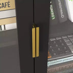 MAYEERTY Libreria Alta con Ante in Vetro Temperato e Ripiani Regolabili, Mobile in MDF Laccato Nero a 4 Ante per Soggiorno/Camera da Letto