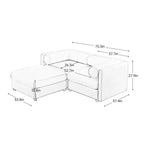 Elegante divano a 2 posti in ciniglia bianca con contenitore pouf, schienale e braccioli cilindrici