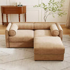 Elegante divano a 2 posti in ciniglia bianca con contenitore pouf, schienale e braccioli cilindrici