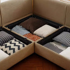 Elegante divano a 2 posti in ciniglia bianca con contenitore pouf, schienale e braccioli cilindrici