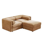 Elegante divano a 2 posti in ciniglia bianca con contenitore pouf, schienale e braccioli cilindrici
