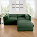 Elegante divano a 2 posti in ciniglia bianca con contenitore pouf, schienale e braccioli cilindrici