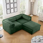 Elegante divano a 2 posti in ciniglia bianca con contenitore pouf, schienale e braccioli cilindrici