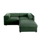 Elegante divano a 2 posti in ciniglia bianca con contenitore pouf, schienale e braccioli cilindrici